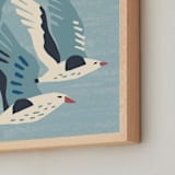 "Seagulls" - Art Print in Neutral Blue Green by Roochita Chachra - Frame Close-up
