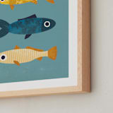 "1 Fish, 2 Fish, 3 Fish" - Art Print in Marine Blue by Laura Mitchell - Frame Close-up