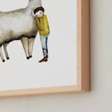 "LLama and Boy" - Art Print in Cozy Yellow by Sarah Fitzgerald - Frame Close-up