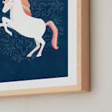 "Unicorn & Blooms" - Art Print in Navy by Little Miss Missy - Frame Close-up