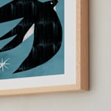 "Evening Swallow" - Art Print in Blue Teal by Mojca Dolinar - Frame Close-up