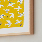 "Taking Flight" - Art Print in Yellow by Ariel Rutland - Frame Close-up