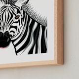 "Hello Zebra" - Art Print in black striped by Rebecca Marchese - Frame Close-up