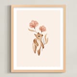 "Bear with Flowers" - Art Print in Tan by Vivian Yiwing - Framed