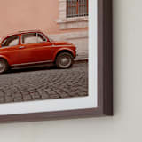 "An Italian Classic in Rome" - Art Print in Red Rosa by Kelsey Mucci - Frame Close-up