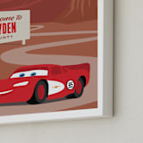 "Lightning McQueen Route 66 from Disney and Pixar's Cars" - Personalized Art Print in Red Rock by Jill Means - Frame Close-up