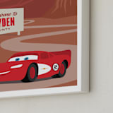 "Lightning McQueen Route 66 from Disney and Pixar's Cars" - Personalized Art Print in Red Rock by Jill Means - Frame Close-up
