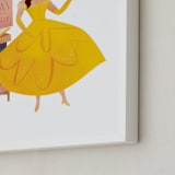 "Storytime with Belle from Disney's Beauty And The Beast" - Personalized Art Print in Golden yellow by Lori Wemple - Frame Close-up