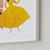 "Storytime with Belle from Disney's Beauty And The Beast" - Personalized Art Print in Golden yellow by Lori Wemple - Frame Close-up