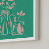 "Stuck In A Vase" - Art Print in Watermelon Green by Lo Mead - Frame Close-up