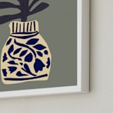 "Single flower in a porcelain vase" - Art Print in Pearl Grey by Sonya Percival - Frame Close-up