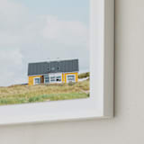"Yellow House At The Hill" - Art Print in Pastel Blue by Alexandra Feo - Frame Close-up