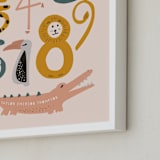 "Safari Friends Numerals" - Personalized Art Print in Flamingo by Jenna Holcomb - Frame Close-up