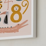 "Safari Friends Numerals" - Personalized Art Print in Flamingo by Jenna Holcomb - Frame Close-up