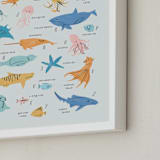 "Sea life alphabet" - Personalized Art Print in Sea foam by Creo Study - Frame Close-up