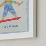 "Bunny on a Roll" - Personalized Art Print in Blue by Creo Study - Frame Close-up