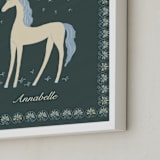 "Midnight Unicorn Firefly Dream" - Personalized Art Print in Forest Green by Florina Georgescu Georgescu - Frame Close-up