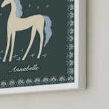 "Midnight Unicorn Firefly Dream" - Personalized Art Print in Forest Green by Florina Georgescu Georgescu - Frame Close-up