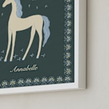 "Midnight Unicorn Firefly Dream" - Personalized Art Print in Forest Green by Florina Georgescu Georgescu - Frame Close-up
