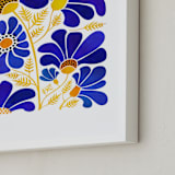 "The Happiest Flowers" - Art Print in Cobalt Blue by Kristian Gallagher - Frame Close-up