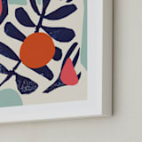 "Garden Remixed and Reimagined" - Art Print in Midnight Blue by Deborah Velasquez - Frame Close-up