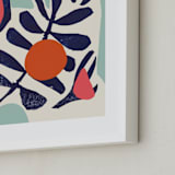 "Garden Remixed and Reimagined" - Art Print in Midnight Blue by Deborah Velasquez - Frame Close-up