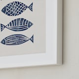 "Linocut Fishes" - Art Print in Navy Blue by Alisa Galitsyna - Frame Close-up