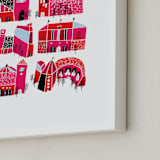 "Little Buildings" - Art Print in fuschia by Elliot Stokes - Frame Close-up