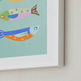 "Fun Sardines!" - Art Print in Blue by AlisonJerry - Frame Close-up