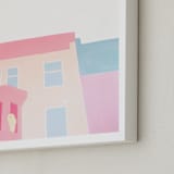 "English Sheepdog in Quebec City" - Art Print in Sweet Pink by jinseikou - Frame Close-up