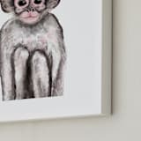 "Baby Animal Monkey" - Art Print in wood smoke by Cass Loh - Frame Close-up
