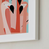 "The Flamingos Are Staring" - Art Print in Coral Pink by Marie Hermansson - Frame Close-up