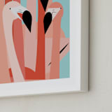 "The Flamingos Are Staring" - Art Print in Coral Pink by Marie Hermansson - Frame Close-up