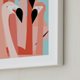 "The Flamingos Are Staring" - Art Print in Coral Pink by Marie Hermansson - Frame Close-up