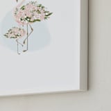 "Little Flower Flamingo" - Art Print in White by Jennifer Postorino - Frame Close-up