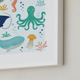 "Sea Friends" - Art Print in Sea Blue by Beth Schneider - Frame Close-up