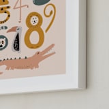 "Safari Friends Numerals" - Art Print in Flamingo by Jenna Holcomb - Frame Close-up