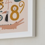 "Safari Friends Numerals" - Art Print in Flamingo by Jenna Holcomb - Frame Close-up