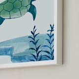 "Ocean Friends III" - Art Print in Turtle by Teju Reval - Frame Close-up