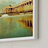 "Huntington Beach Pier Reflections" - Art Print in turquoise blue by Debra Butler - Frame Close-up