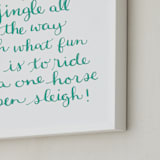 "Jingle Bells Holiday" - Art Print in Teal by Megan Kelso - Frame Close-up