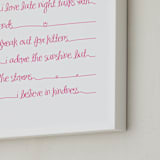 "Positive Script" - Art Print in Hot pink by Rebecca Lowe - Frame Close-up