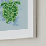"Swimming Sea Turtle" - Art Print in Surf by Lauren Hughes - Frame Close-up