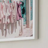 "Rainbow of Laundry" - Art Print in Purple Pink by Heather Loriece - Frame Close-up