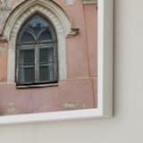 "A Window in Tallinn" - Art Print in Peachy Pink by Laura Mock - Frame Close-up