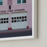 "Marfa Pink Fire Station" - Art Print in Pink by Ann Hudec - Frame Close-up