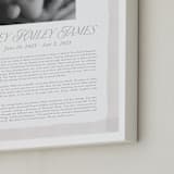 "Brush Stroke Obituary Print" - Custom Print in White by Jackie Crawford - Frame Close-up