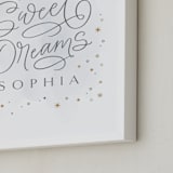 "Sweet Dreams Little One" - Personalized Art Print in Grey by Kristen Smith - Frame Close-up