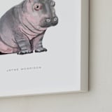 "baby hippo and bird" - Personalized Art Print in Tumbleweed by Cass Loh - Frame Close-up