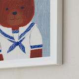 "Sailor Bear" - Art Print in Dusty Blue by Madhvi Samimi - Frame Close-up